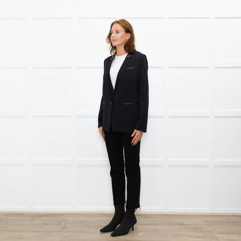 The Kooples Black Leather Trimmed Blazer