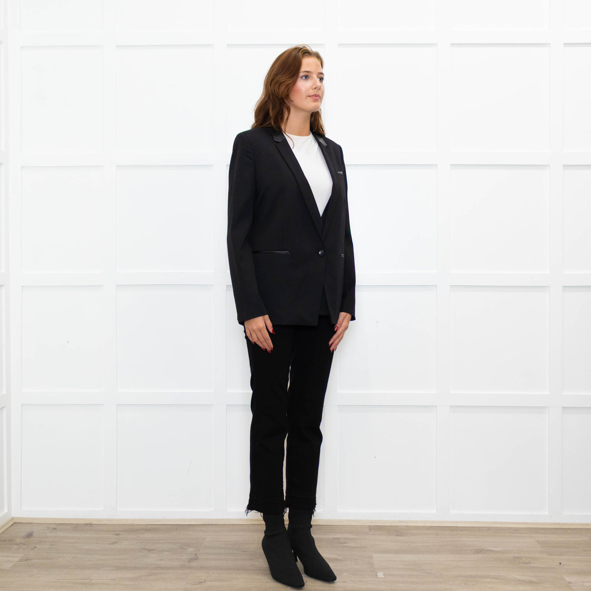 The Kooples Black Leather Trimmed Blazer