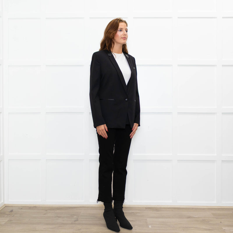 The Kooples Black Leather Trimmed Blazer