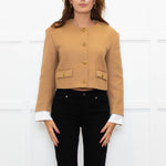 Sandro Beige Gold Buttons Wool Blend Cropped Jacket