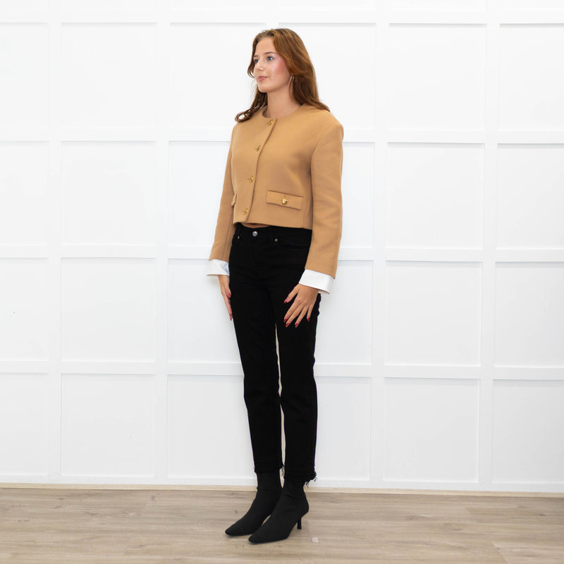 Sandro Beige Gold Buttons Wool Blend Cropped Jacket