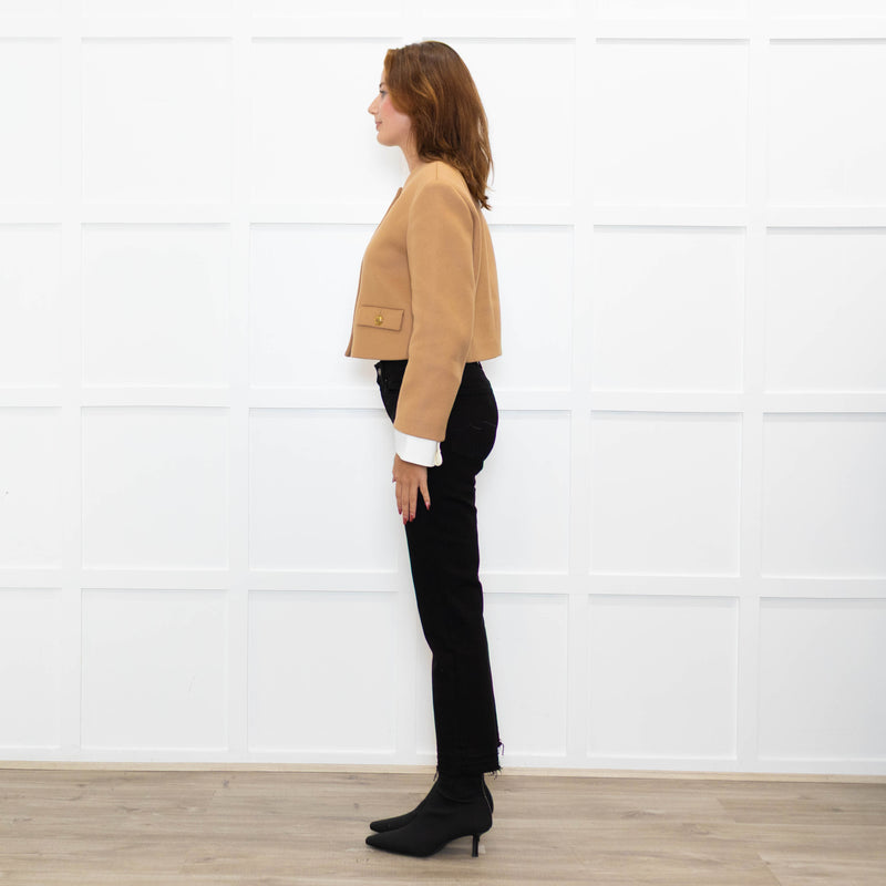 Sandro Beige Gold Buttons Wool Blend Cropped Jacket