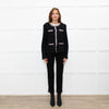 Self Portrait Black On Black Micro Sequins Fabric White Diamante Detail Tweedy Jacket