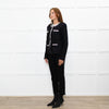 Self Portrait Black On Black Micro Sequins Fabric White Diamante Detail Tweedy Jacket