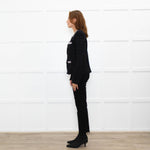 Self Portrait Black On Black Micro Sequins Fabric White Diamante Detail Tweedy Jacket
