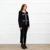 Self Portrait Black On Black Micro Sequins Fabric White Diamante Detail Tweedy Jacket