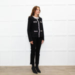 Self Portrait Black On Black Micro Sequins Fabric White Diamante Detail Tweedy Jacket