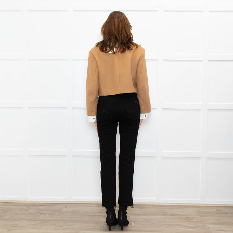 Sandro Beige Gold Buttons Wool Blend Cropped Jacket