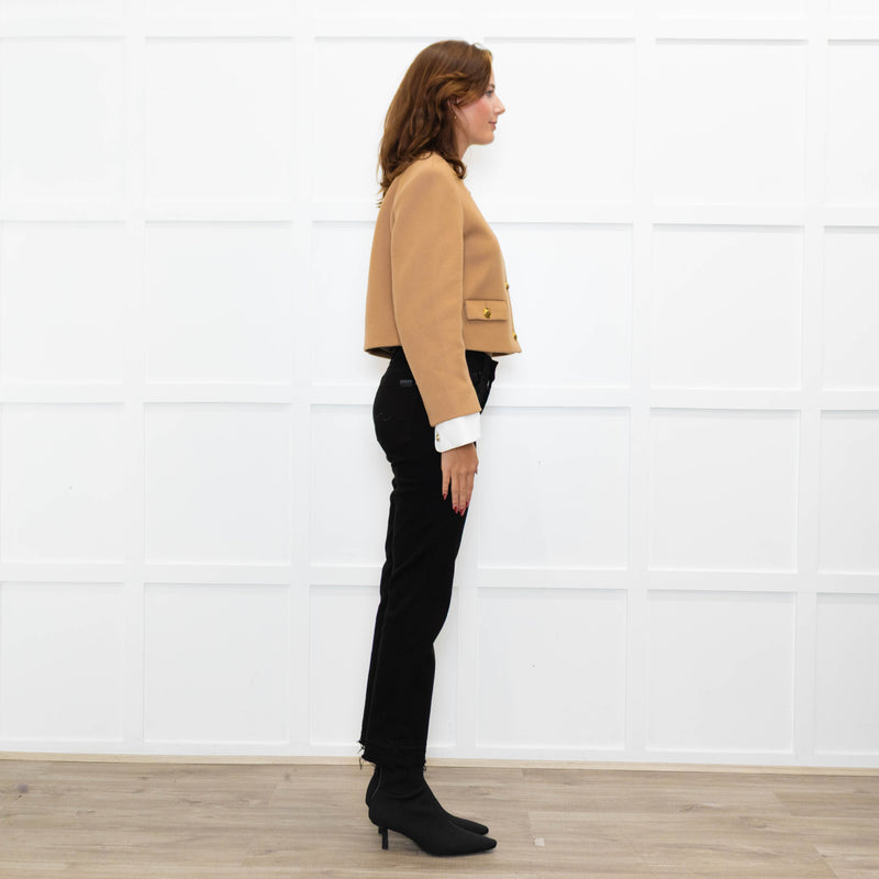 Sandro Beige Gold Buttons Wool Blend Cropped Jacket
