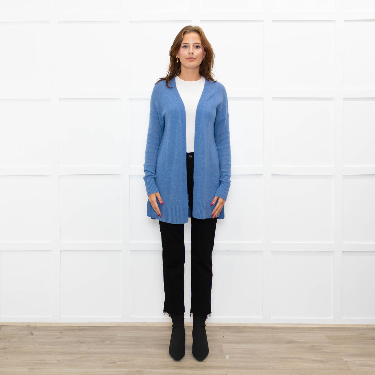 White + Warren Sky Blue Cashmere Blend Knitted Cardigan