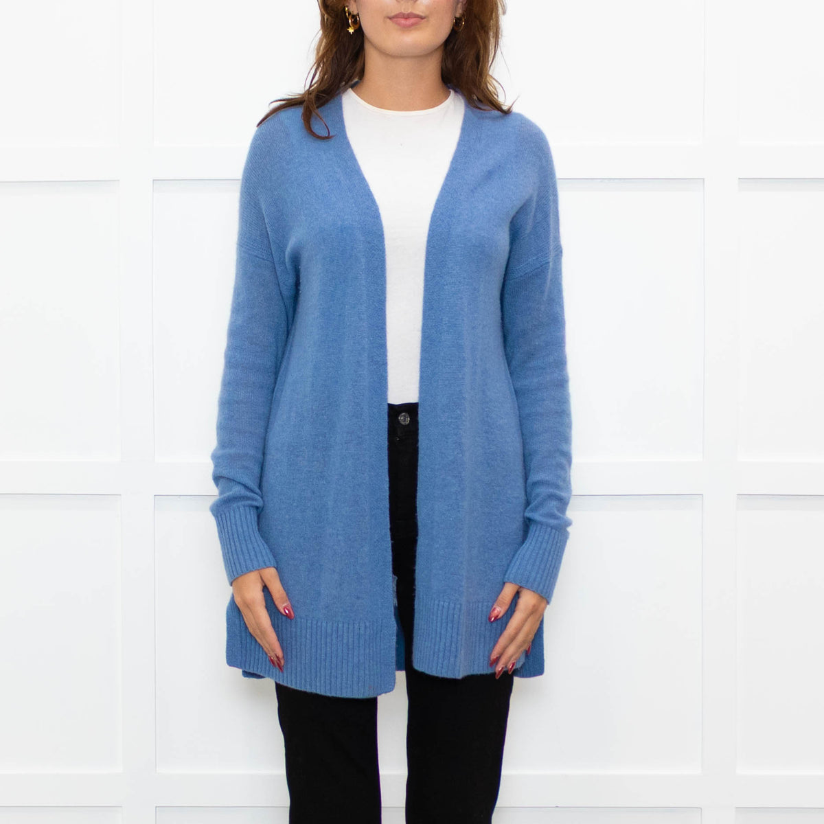 White + Warren Sky Blue Cashmere Blend Knitted Cardigan