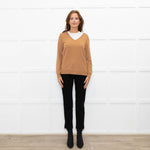 N. Peal Toffee Brown Cashmere V Neck Jumper