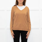 N. Peal Toffee Brown Cashmere V Neck Jumper