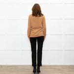 N. Peal Toffee Brown Cashmere V Neck Jumper