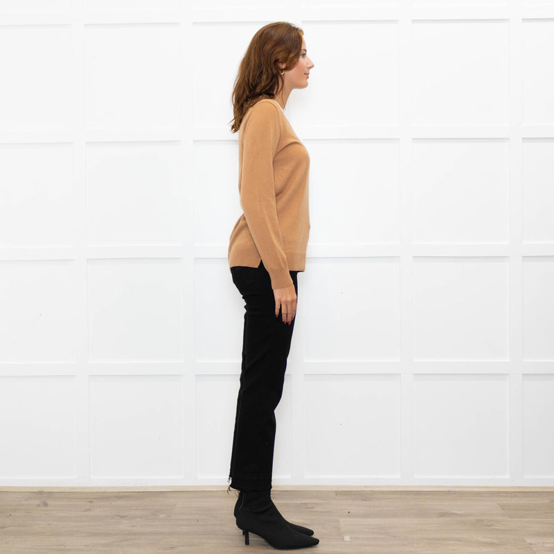 N. Peal Toffee Brown Cashmere V Neck Jumper