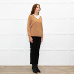 N. Peal Toffee Brown Cashmere V Neck Jumper