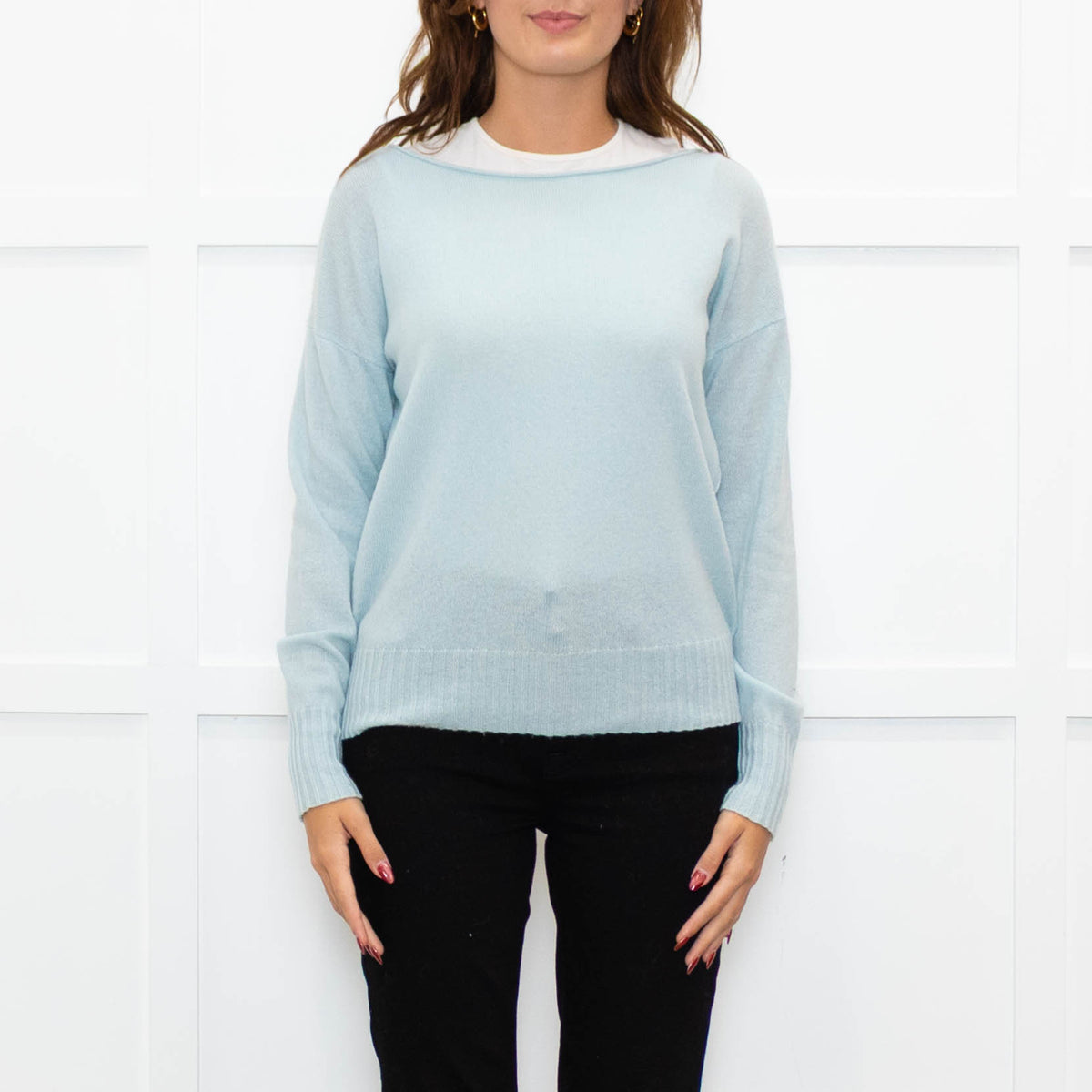 360 Cashmere Ice Blue Boat Neck Jumper