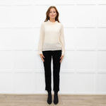 Wyse Cream Textured  Frilled Trim Cotton Sweater