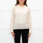 Wyse Cream Textured  Frilled Trim Cotton Sweater