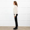 Wyse Cream Textured  Frilled Trim Cotton Sweater