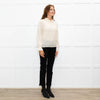 Wyse Cream Textured  Frilled Trim Cotton Sweater