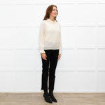 Wyse Cream Textured  Frilled Trim Cotton Sweater