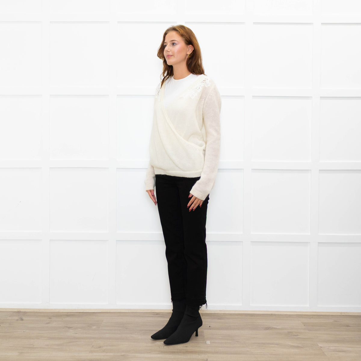 La Maille Sezane Cream White Embroidery Wool Blend Jumper