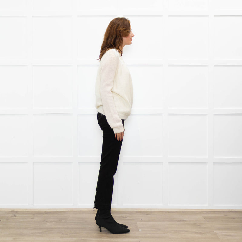 La Maille Sezane Cream White Embroidery Wool Blend Jumper