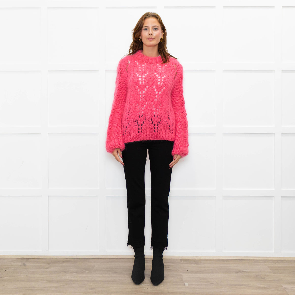 Ganni Bright Pink Mohair Chunky Sweater