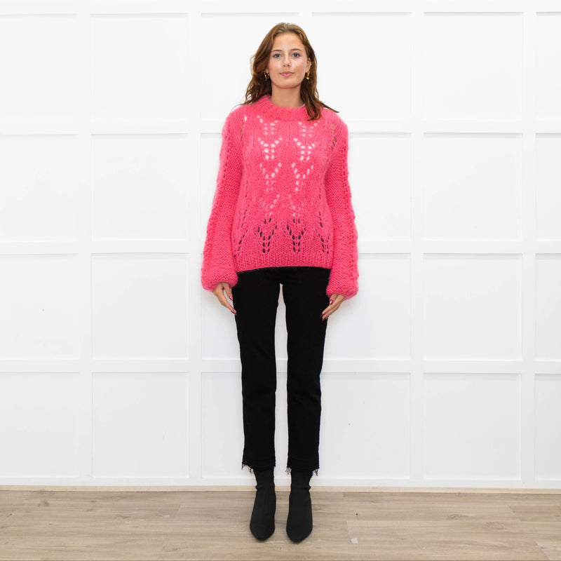 Ganni Bright Pink Mohair Chunky Sweater