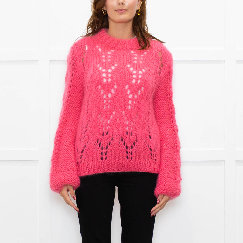 Ganni Bright Pink Mohair Chunky Sweater