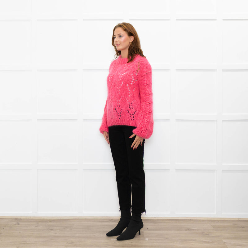 Ganni Bright Pink Mohair Chunky Sweater
