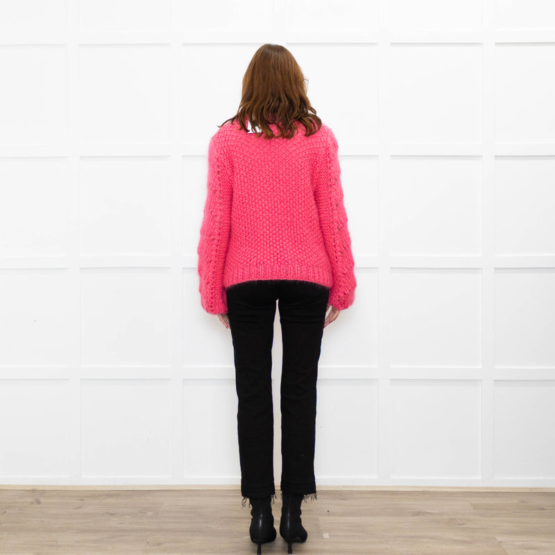 Ganni Bright Pink Mohair Chunky Sweater