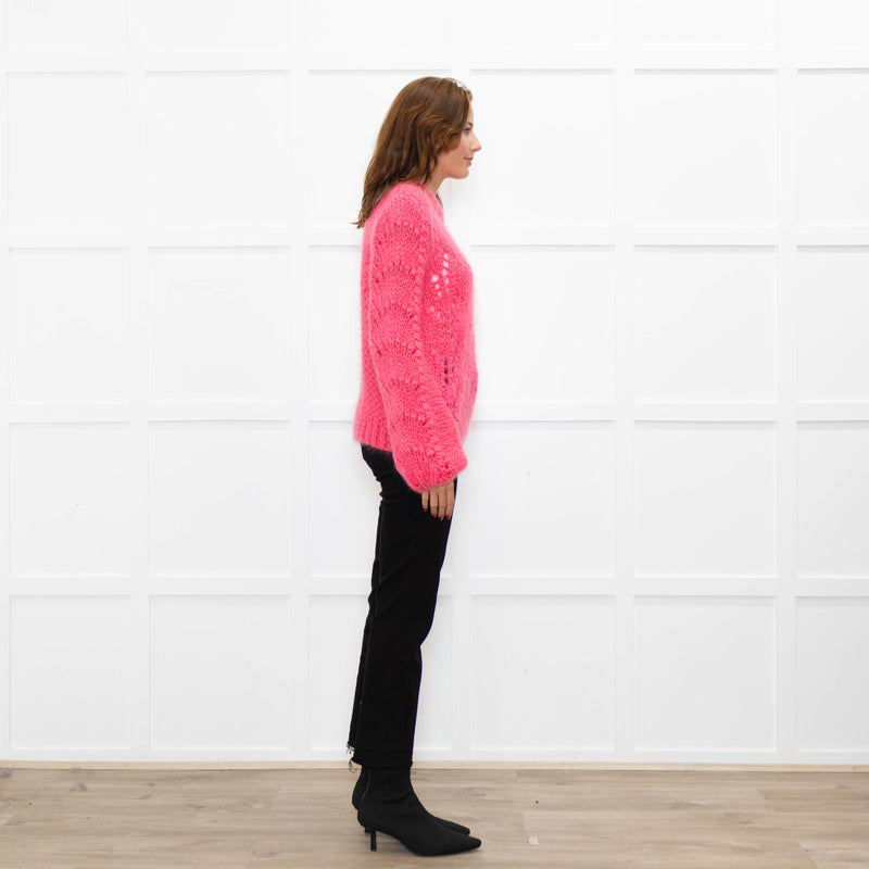 Ganni Bright Pink Mohair Chunky Sweater
