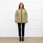Sandro Olive Green Quilted Oversized Jacket
