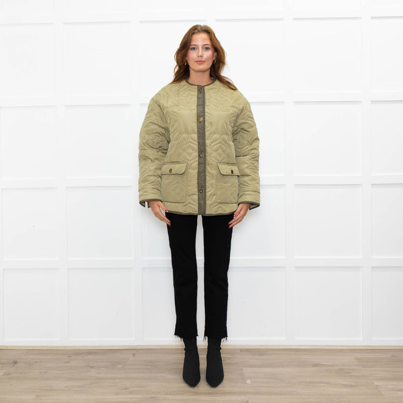 Sandro Olive Green Quilted Oversized Jacket