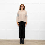 J Crew Beige Embellished Sleeve Sweater