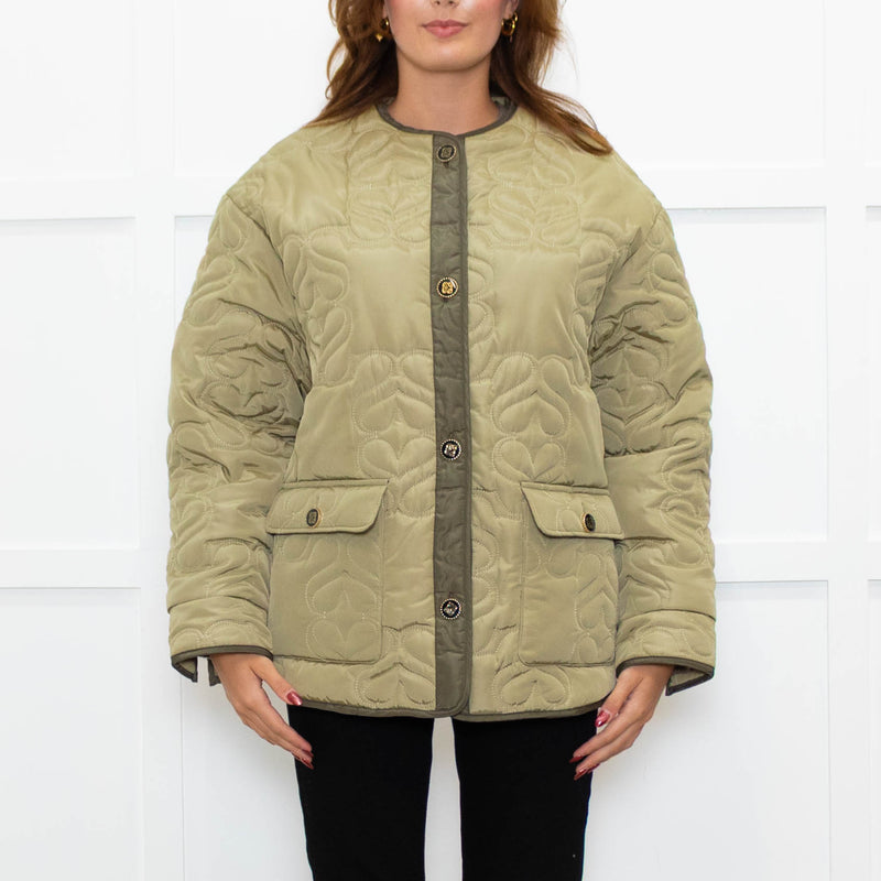 Sandro Olive Green Quilted Oversized Jacket