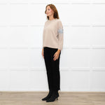 J Crew Beige Embellished Sleeve Sweater