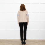 J Crew Beige Embellished Sleeve Sweater