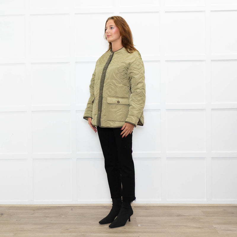 Sandro Olive Green Quilted Oversized Jacket