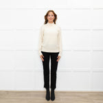 Cocoa Cashmere Cream High Neck Cashmere Cable Sweater