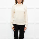 Cocoa Cashmere Cream High Neck Cashmere Cable Sweater