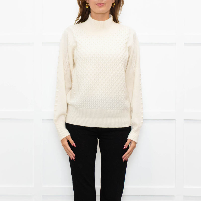 Cocoa Cashmere Cream High Neck Cashmere Cable Sweater