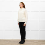Cocoa Cashmere Cream High Neck Cashmere Cable Sweater