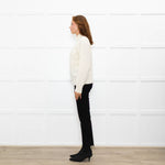 Cocoa Cashmere Cream High Neck Cashmere Cable Sweater
