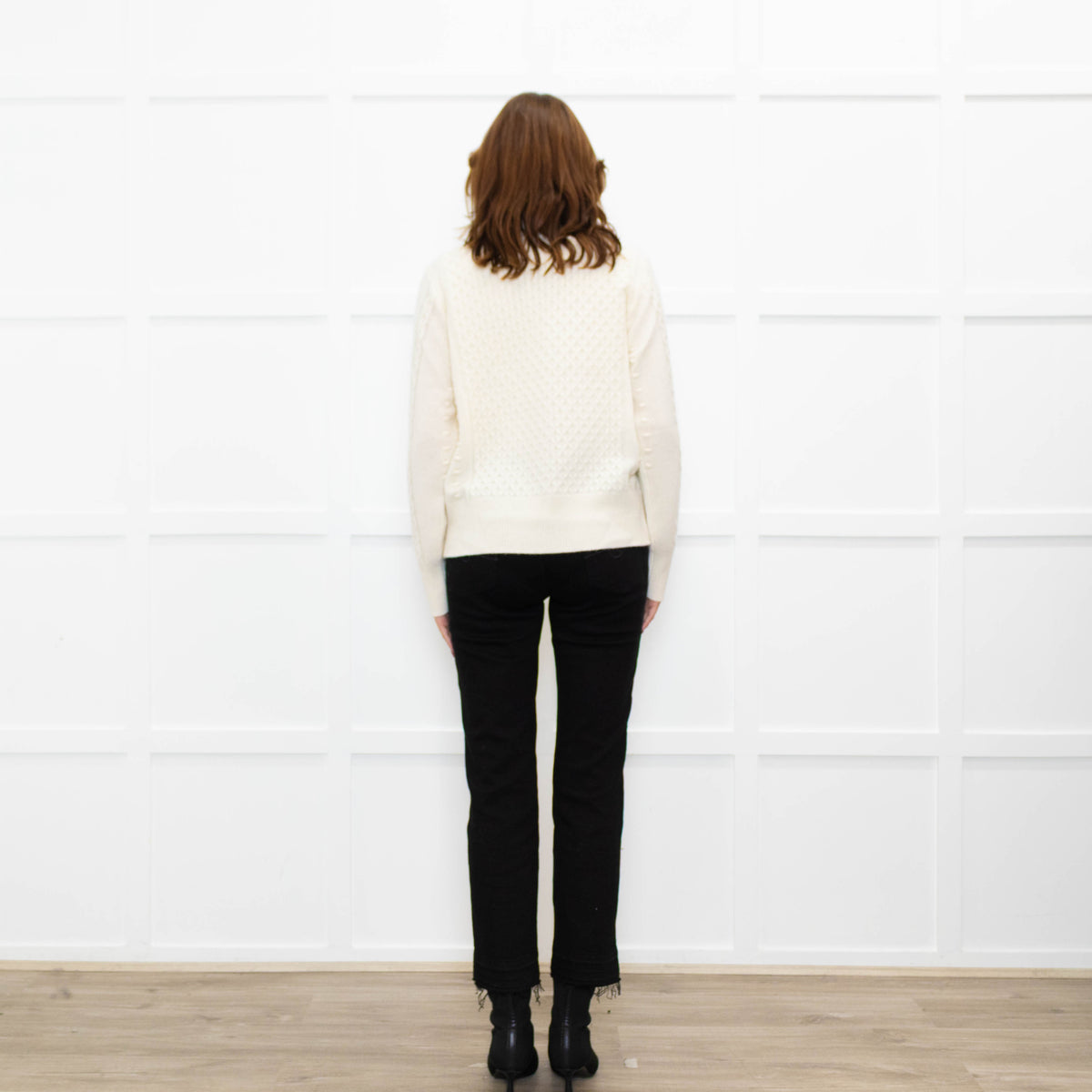 Cocoa Cashmere Cream High Neck Cashmere Cable Sweater