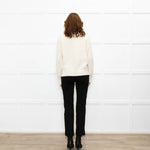 Cocoa Cashmere Cream High Neck Cashmere Cable Sweater
