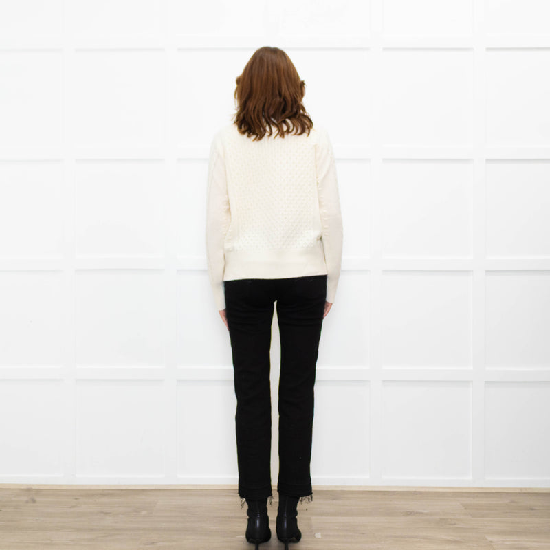 Cocoa Cashmere Cream High Neck Cashmere Cable Sweater