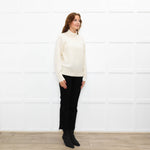 Cocoa Cashmere Cream High Neck Cashmere Cable Sweater